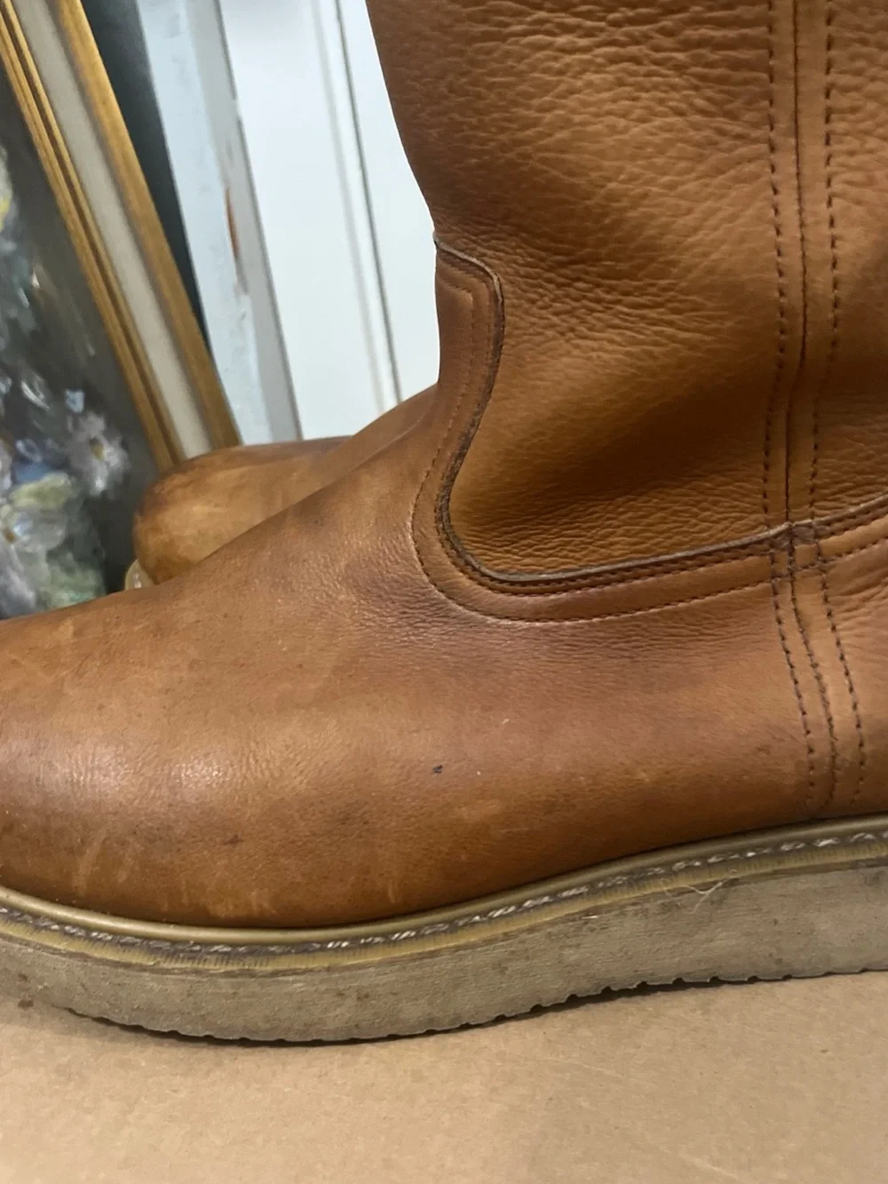 Georgia Boot Tan Leather Pull-On Work Boots